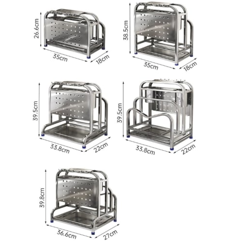 Stainless Steel Cutting Board Stand, Knife Holder, Knife Storage, Pot Lid Stand, Chopstick Holder, Space-Saving, Breathable, Rust-Resistant, Multifunc