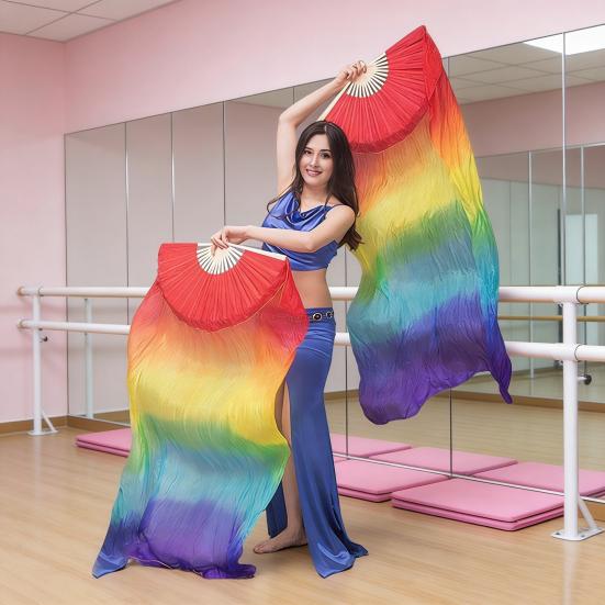 Gradual Color Dancing Fan Handmade Belly Dance Veils Unique Hand Dyed Fan Stage Show Prop for Adult Kid