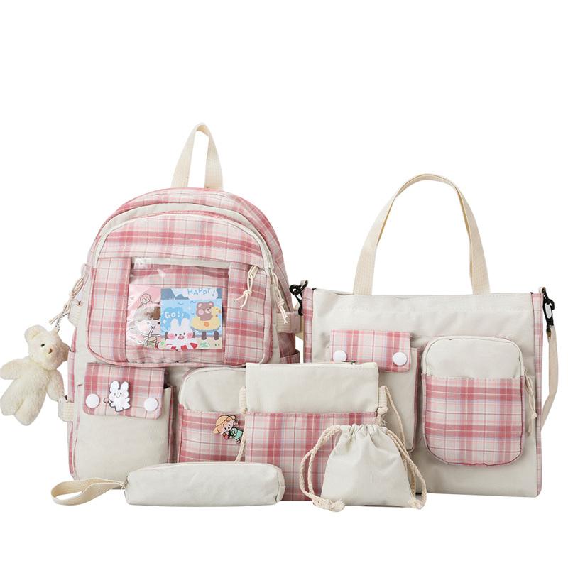 Five-piece Bag Girl Student Plaid Backpack For Junior High School Students