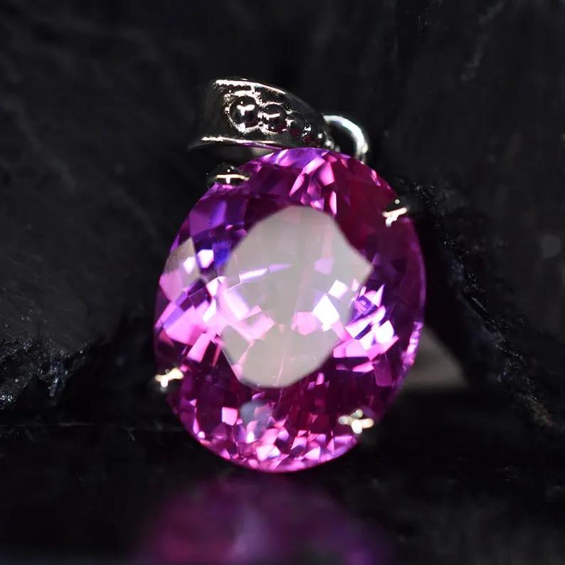 Natural Purple Sapphire Pendant 30 ct Oval Cut 925 Sterling Silver September Birthday Birthstone