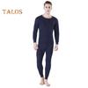 2Pcs/Set Men Warm Suit O-Neck Long Sleeve Tops Elastic Waist Long Pants Set Solid Color Plush Lining Pajamas Set
