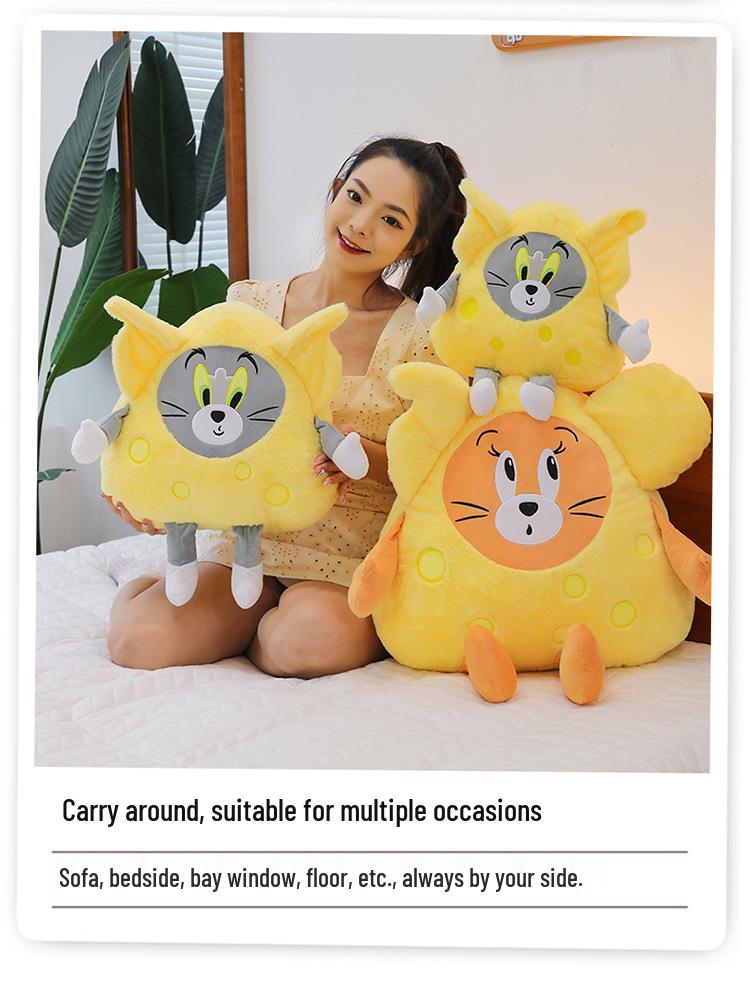 Cheese Cat and Mouse Plush Pillow: Adorable Cartoon Doll Gift for Kids' Birthdays