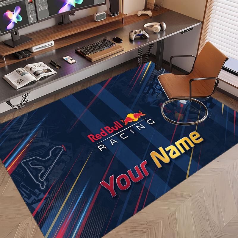 Custom Rug Red Bull Racing Pattern Print Name Text Soft Non‑Slip Floor Carpet for Home Indoor Decoration