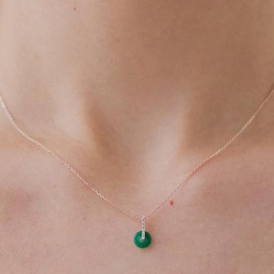 Collier Pendentif Jade Naturel OR D`OR (Argent 925)