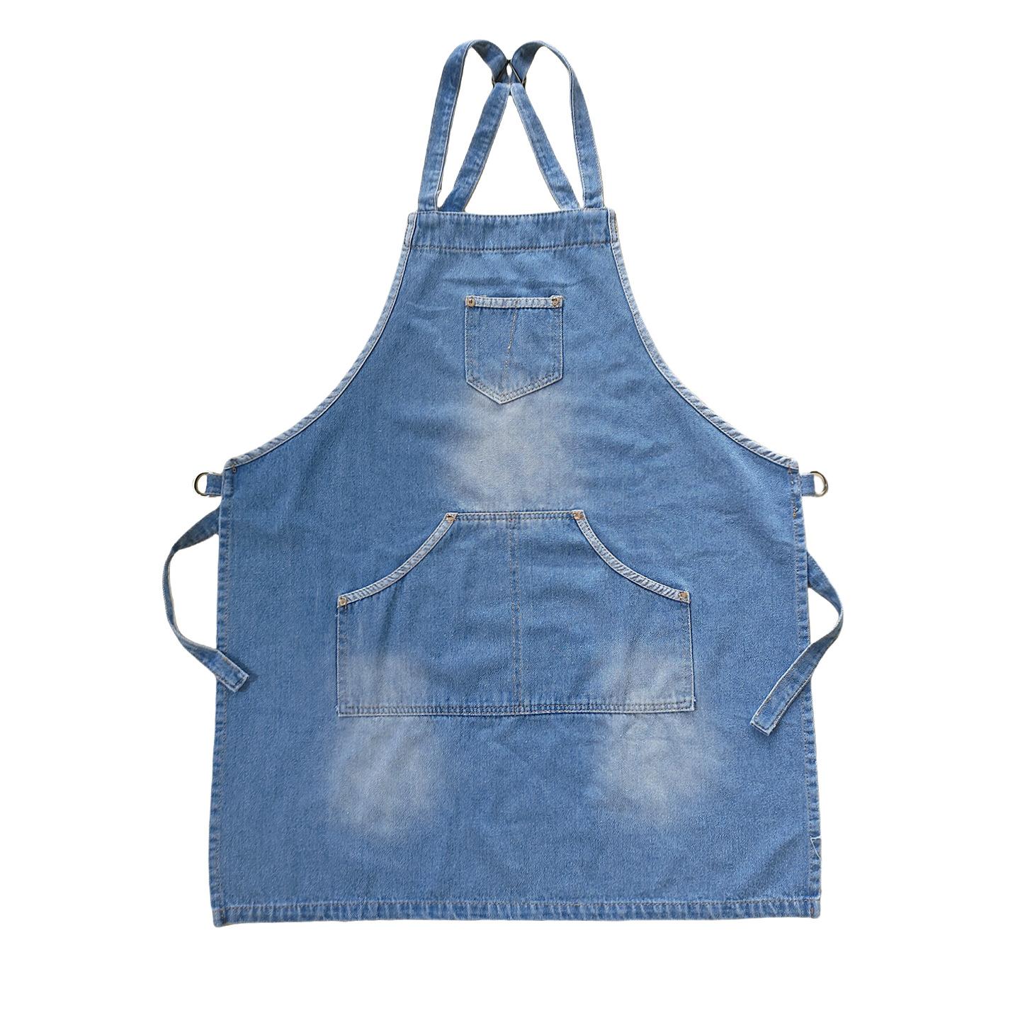 

Men s and women s denim apron oil-proof and anti-fouling milk tea shop floral hairdresser work waist
