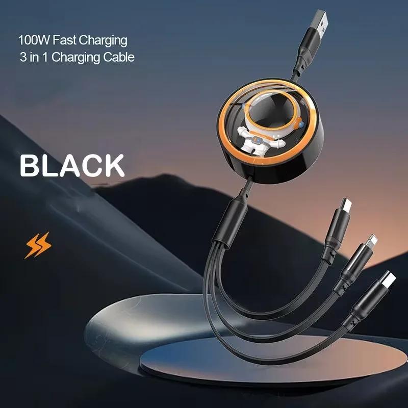 3 In 1 5A Super Fast Charging Data Cable Suitable For  iPhone Huawei Samsung Xiaomi Poco Mobile Phone Telescopic Charging Cable