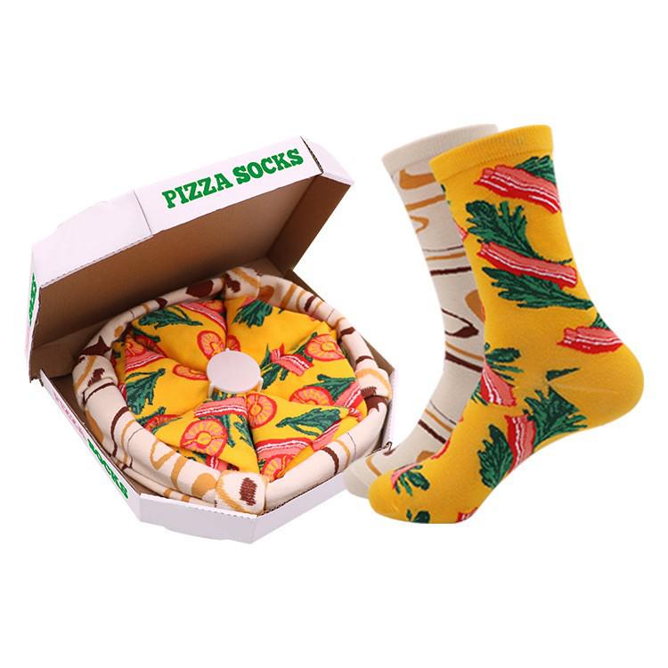 Pizza-themed Mid-Tube Funny Socks Gift Box for Men & Women – Perfect Christmas Gift for Couples