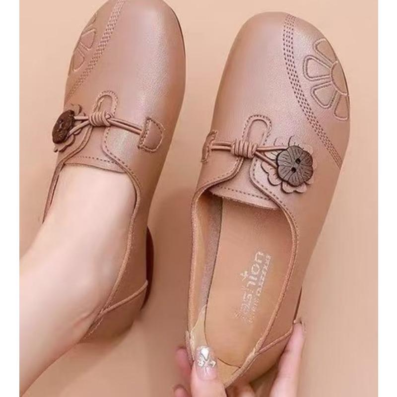 Autumn Spring Ladies Genuine Leather Handmade Flats Non-slip Shoes Women Loafers Casual Shoes Mother Soft Comfortable Shoes