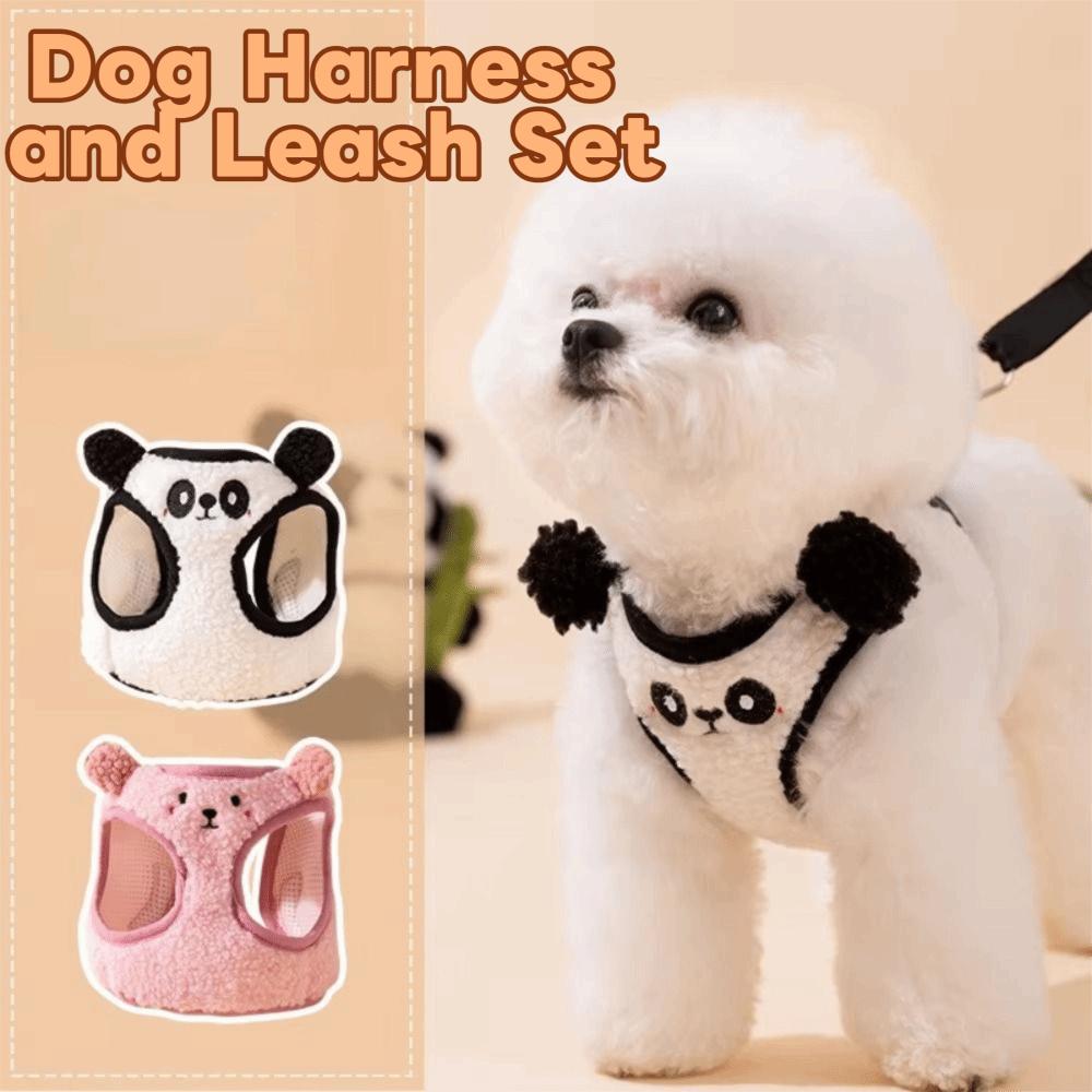 Lamb Velvet Pet Harness Leash Adjustable Vest Dog Walking Rope Pet Chest Strap Set  French Bulldog