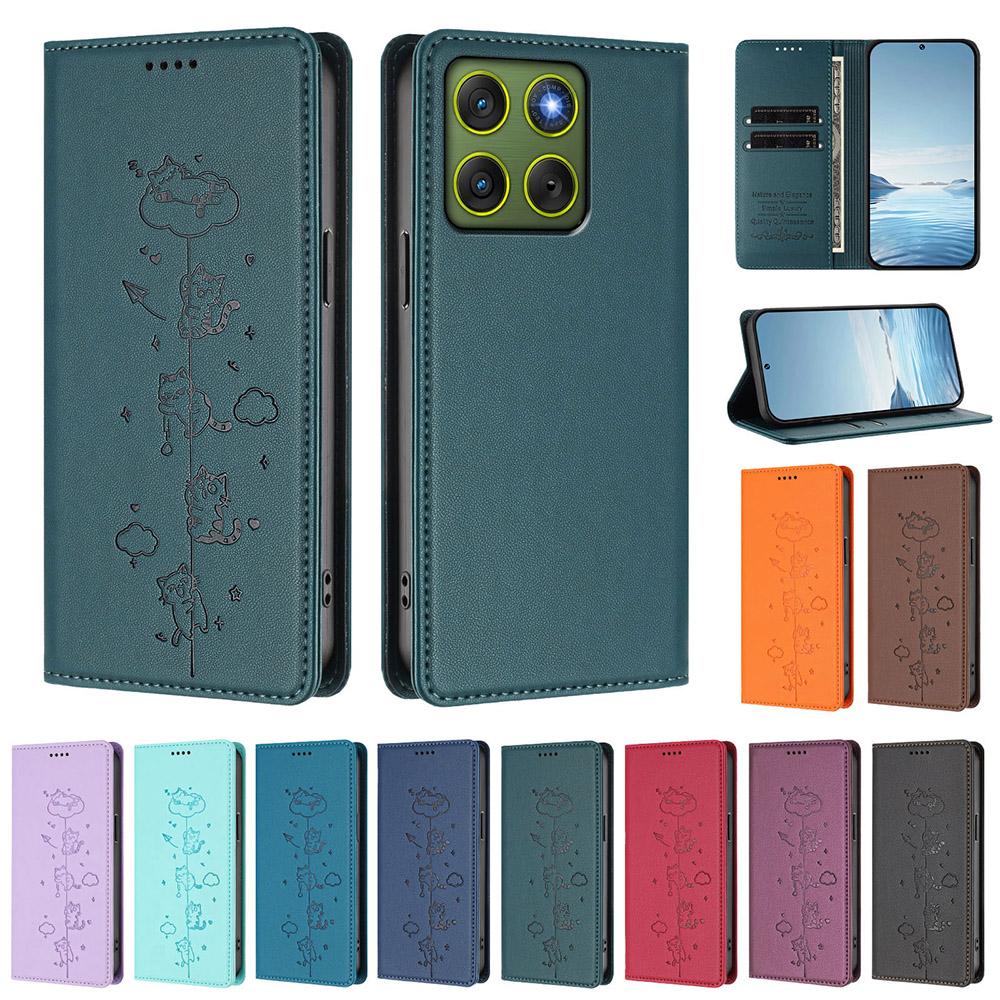 Cute Cat Leather Flip Wallet Case For Moto Edge 70 60 Fusion 50 Ultra 40 Neo 30 Pro G Stylus 5G Book RFID Protective Phone Cover