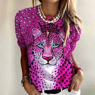 Women's T Shirt Cheetah 3d Print T-Shirt Women Fashion Animal T-Shirts Casual Long Sleeve Tops Tees Vintage Tshirt Loose Tees