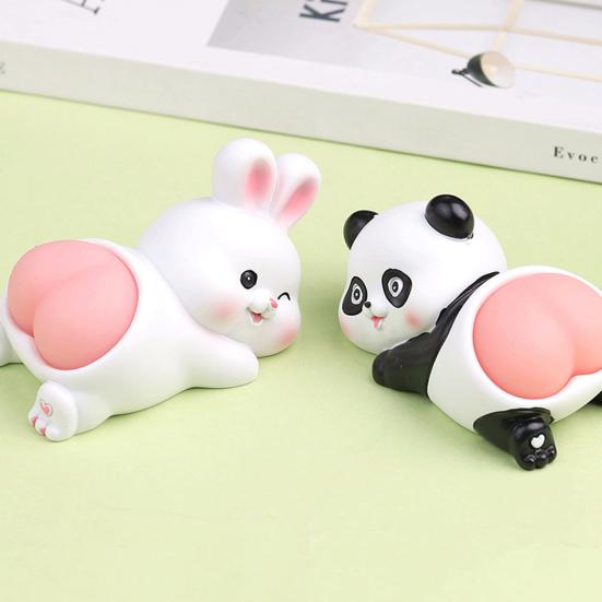 Cartoon Figurine Cute Panda Rabbit Piggy Kitten Landscaping Doll Soft Butt Decompression Toy Resin Animal Figure Doll Model Toy Ornament Kid Toy Gift