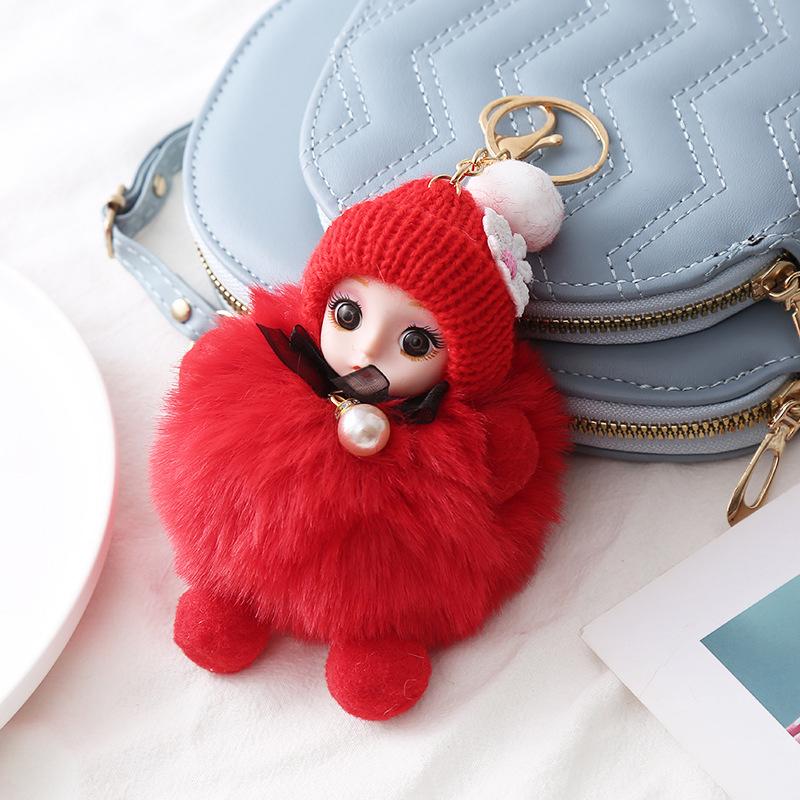 Cute Plush Keychain Imitation Rex Rabbit Fur Ball Keyring Big Eye Doll Pendant  Car Bag Charm