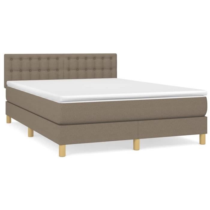 3140941 vidaXL Lit à sommier tapissier avec matelas Taupe 140x200 cm Tissu