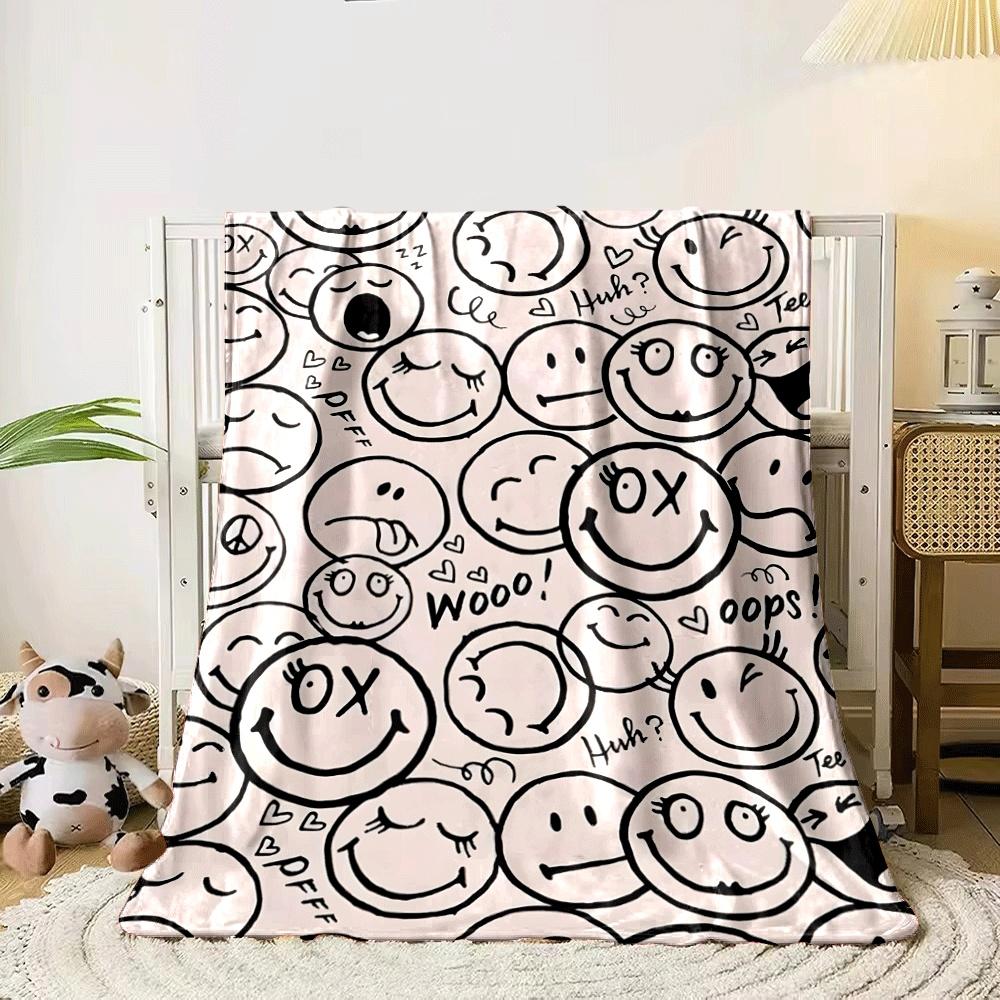 Hand-drawn smiley faces and expressions with playful text and doodles. for all seasons blanket lunch break throw gift 80cm x 120cm