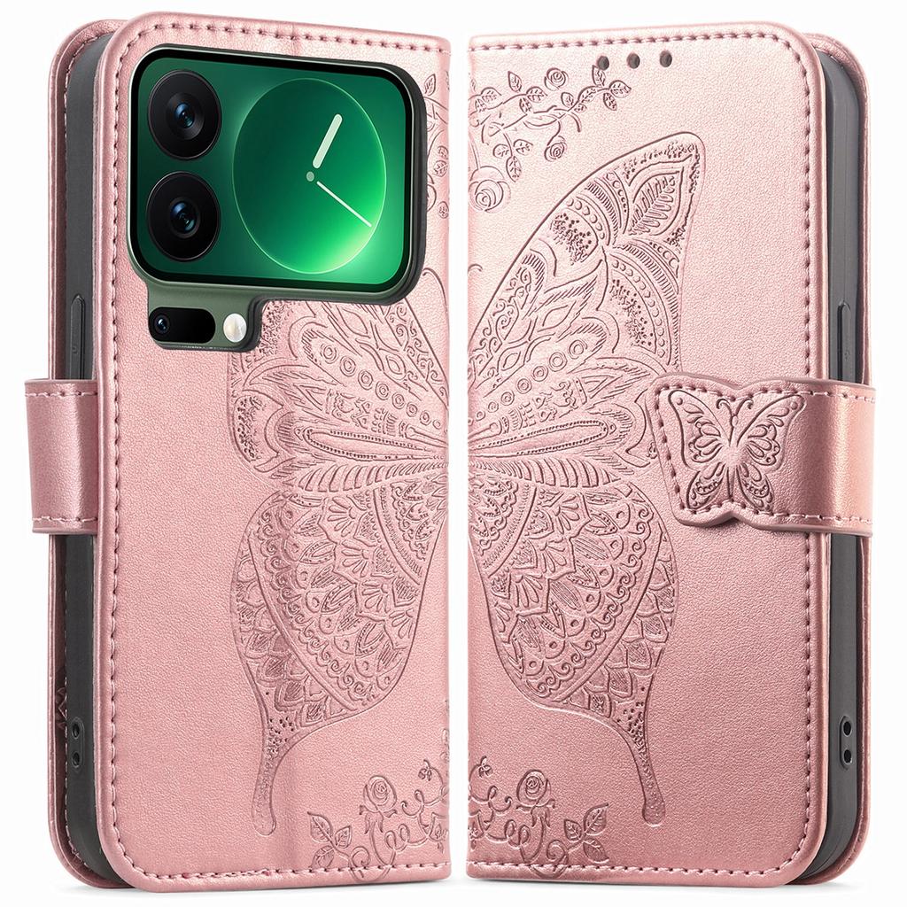 For Xiaomi 17 Pro Max Case with Strap Butterfly Pattern PU Leather Wallet Phone Cover