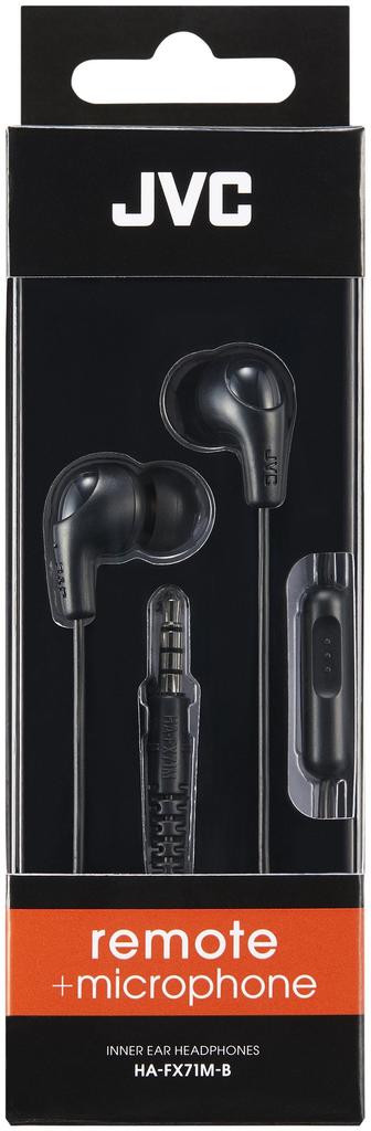 JVC Smartphone Earphones with Microphone and Remote Ideal for Teleworking and Video Black HA-FX71M-B Control, Conferencing,