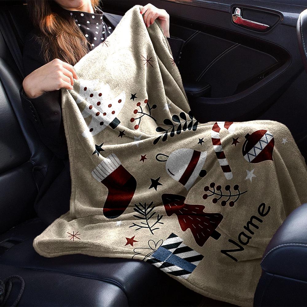 Custom Name Christmas Theme Printed Blanket - Perfect for Couch, Bed, Travel & Outdoor Use | Machine Washable, Cozy & Durable.