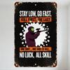 Vintage Distressed Metal Sign 'STAY LOW, GO FAST' with Sniper Figure - Tactical Paintball Shooting Sports Wall Decor for Man Cav