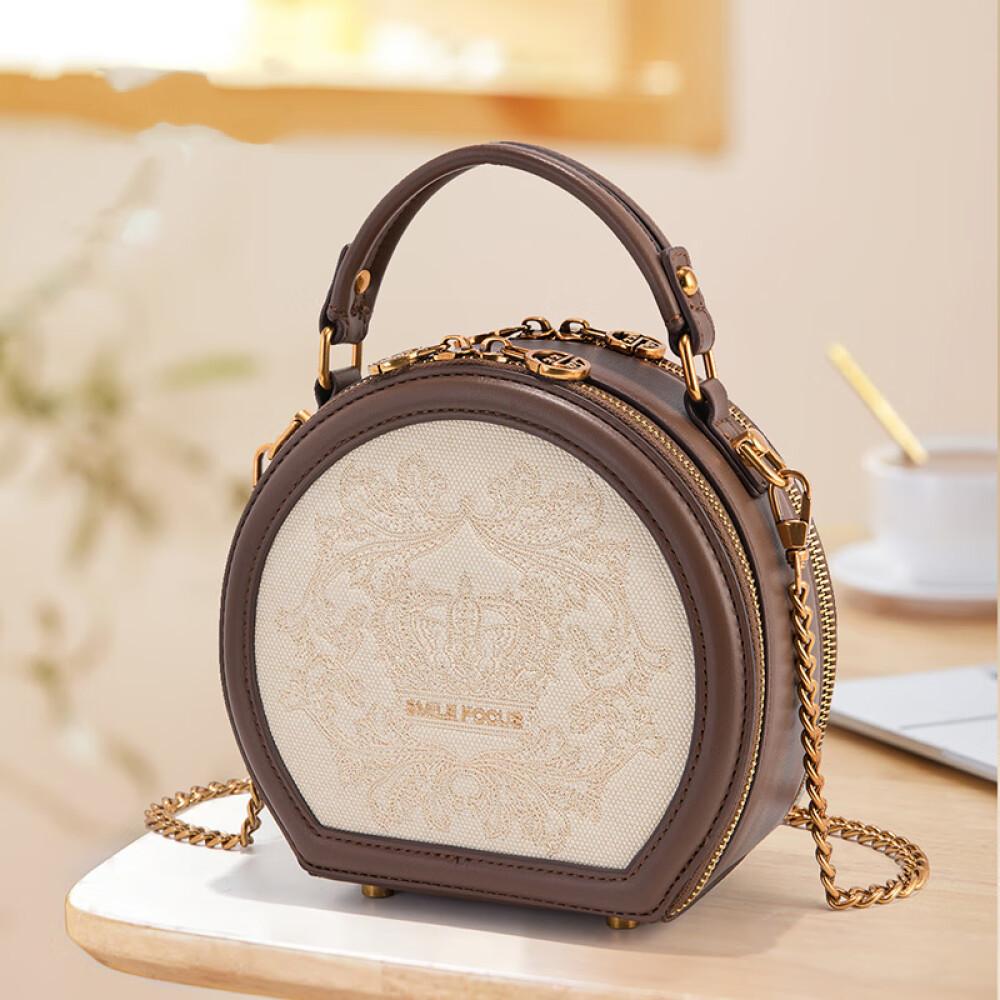 Crossbody Bag Advanced Sense Small Round Bag Portable Chain Bag Women's Shoulder Bag Length 18.5cm Wide 9cm High 17cm