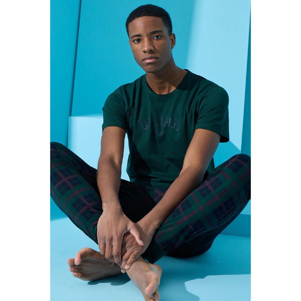 Marineblaues, kurzärmliges Herren-Pyjama-Set mit Urban-Print