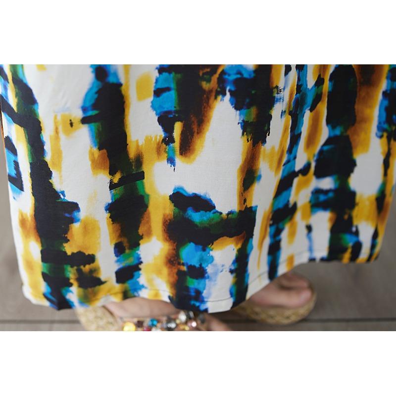 DIMANAF Plus Size New 2025 Women Summer Printing Dress Basic V-Neck Beach Casual Long Fashion Loose Dress