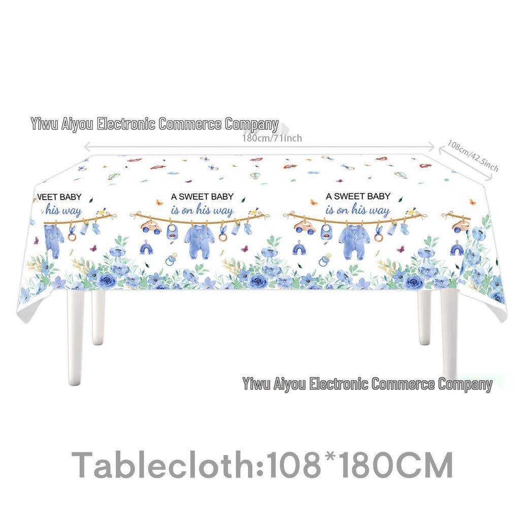 Baby Christening Party Set: Disposable Plates, Napkins, Tablecloth, and Banners