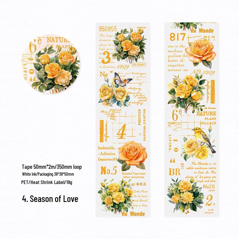 Yan Ji Rose Poetry Series: White Ink Floral Adhesive Tape for Journals and Decoration. No Specification