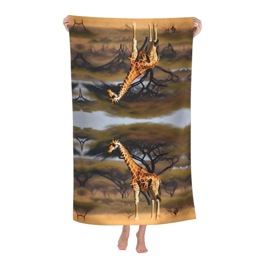 Microfiber Beach Towel Funny Giraffe with Palm Tree Sunglassea Drink Watermelon Juice Towels, Quick Dry Cool Bath Towel for Swim