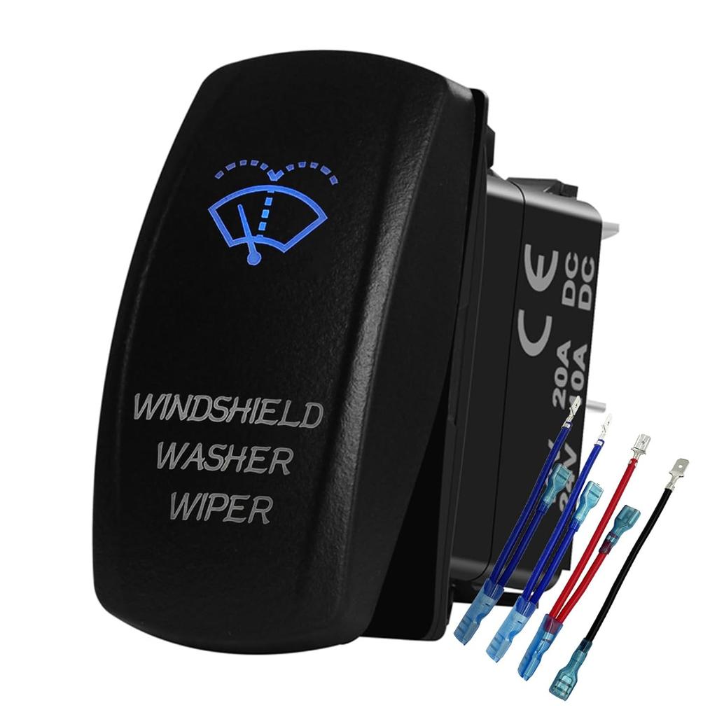 Blue Led Windshield Washer Wiper Momentary Rocker Switch 7Pin Mom (ON)-Off-ON DPDT Washer Jet Toggle Switch For Automotive UTV RZR Truck Camper RV