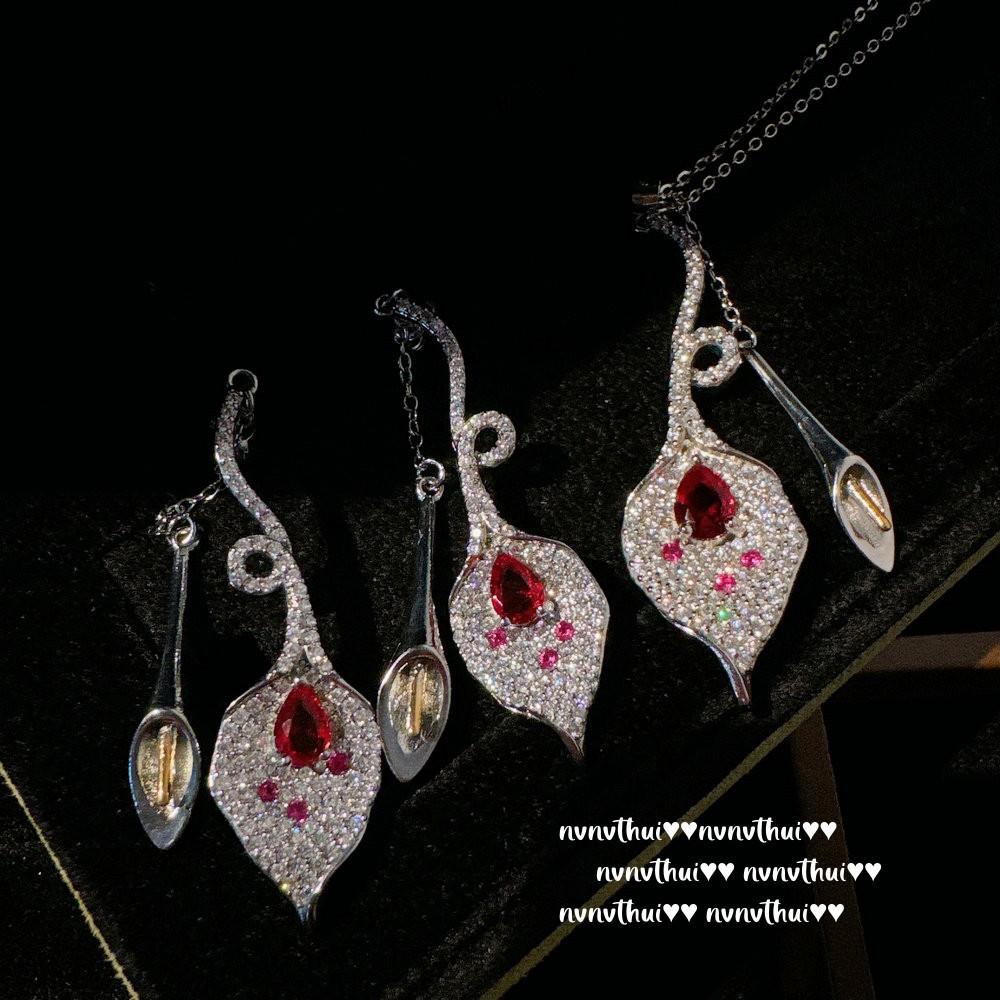 Vine Water Drop Calla Lily Gemstone Necklace, Rich Family Daughter Gold, Plated With 18K Gold, Pomegranate Calla Lily Zircon Earrings.