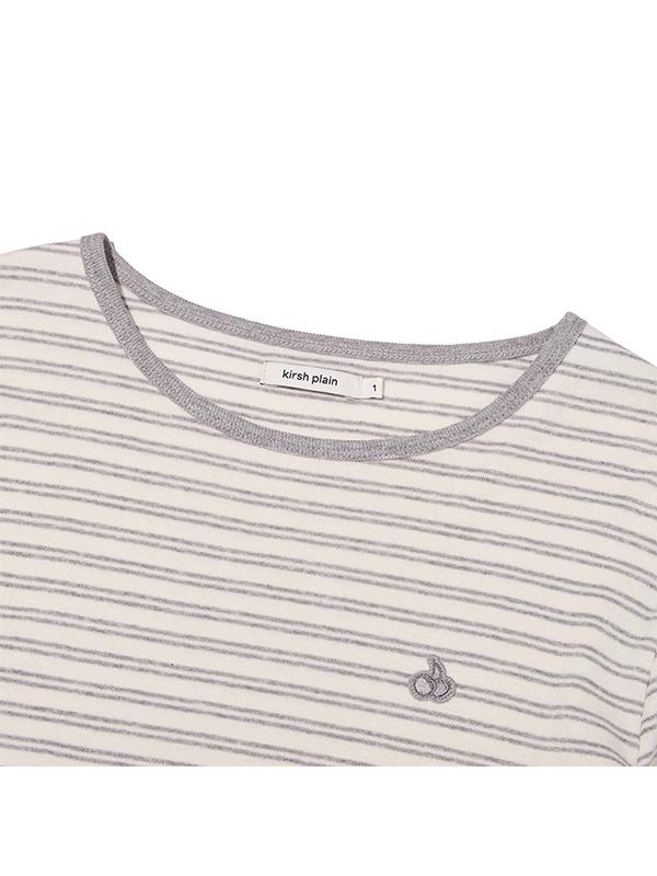 KIRSH Cherry Stripe Round Neck Long Sleeve Top [Melange Grey]
