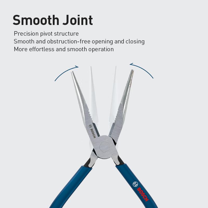 Bosch 3Pcs Pliers Set Chrome Vanadium Steel Hardened Teeth, Phosphated Black Finish, Ergonomic Dip-Molded Handles Long Nose & Diagonal Cutting Pliers