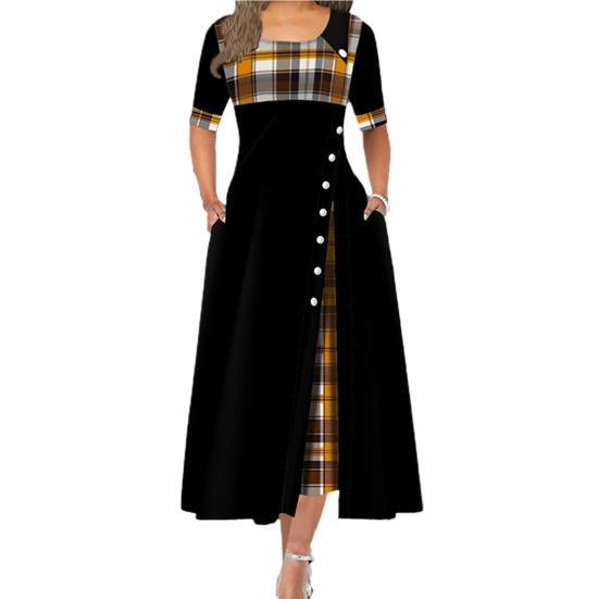 Enaguas de Señora Talla Grande Vestido de Verano Patchwork Estampado a Cuadros Poliéster Señoras Hermoso Vestido de Mujer para Viaje