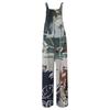 Women's Fashion Casual Loose With Pockets  Sleeveless Printed Jumpsuit