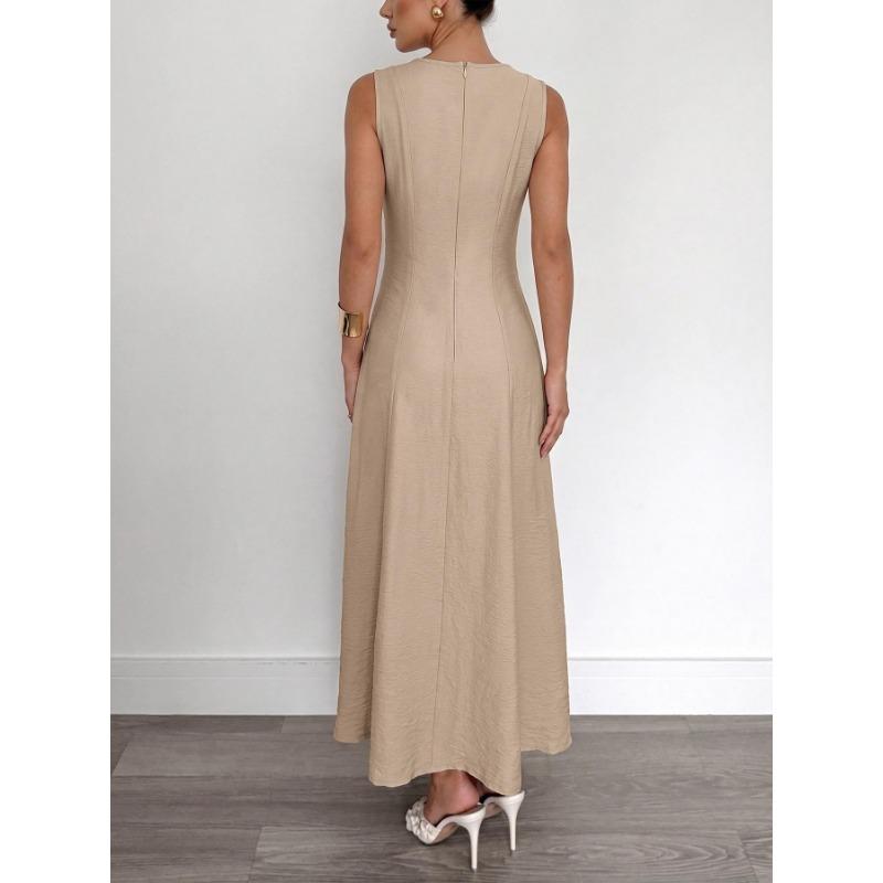 Women Solid Color Sleeveless High Waist A Line Long Commute Dress