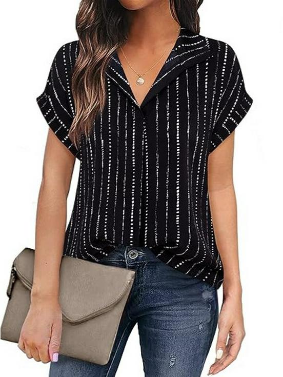 2026 Spring/Summer Retro Slim Fit Striped Lapel Short Sleeve Women's Shirt