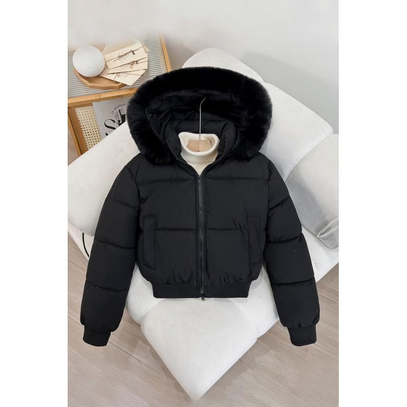 Womens Short Puffer Coat With Faux Fur Collar Warm Thickened Cotton Jacket Korean Style Slim Fit Winter Outerwear