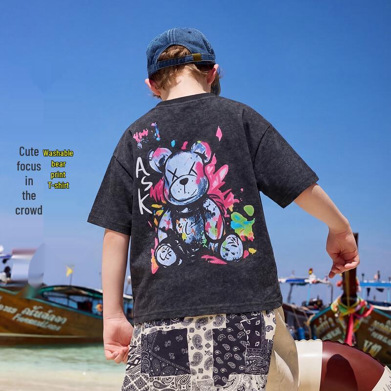 ASK JUNIOR Boys  Bear Print Short Sleeve T-Shirt 140