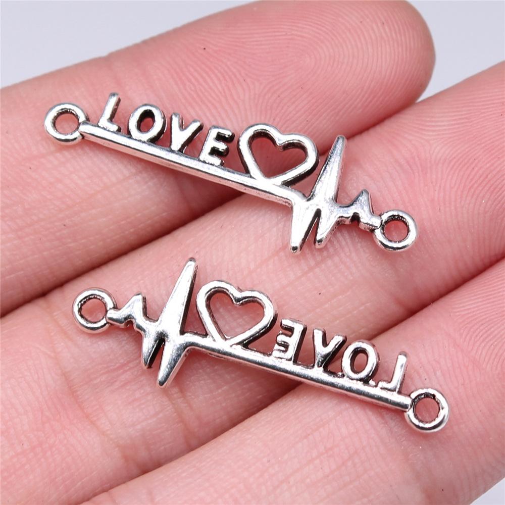 20 stuks Woord Connector Bedels Voor Sieraden Maken Antiek Brons Zilverkleurige Hangers DIY Ambachten Maken Onderdelen Tibetaanse Sieraden