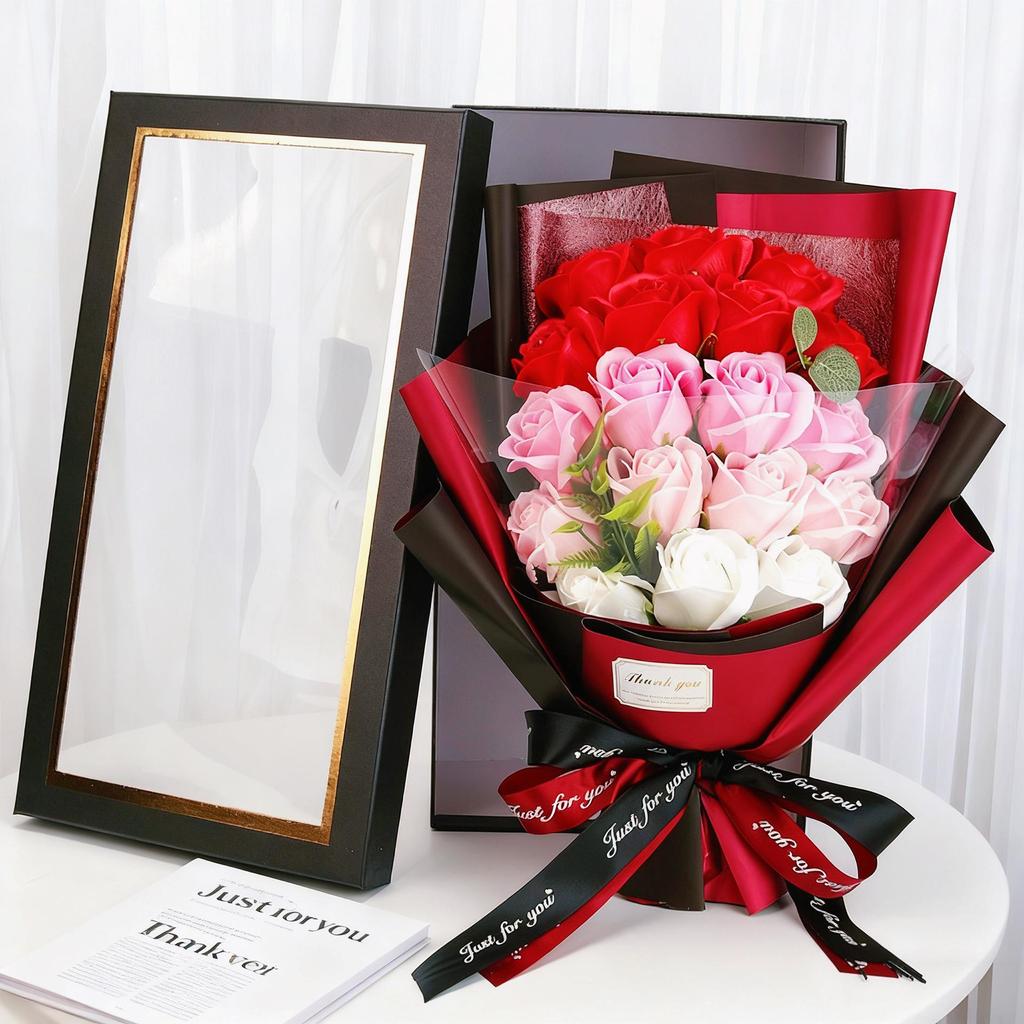 Soap Flower Bouquet Gift Box with 18 Roses - Perfect for Graduation or Valentine's Day