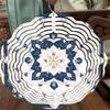 Vintage Blue Floral Wind Spinner 25cm Laser Cut Metal Hanging Decor 360 Rotating Hook for Garden Indoor Outdoor All Seasons Halloween Thanksgiving