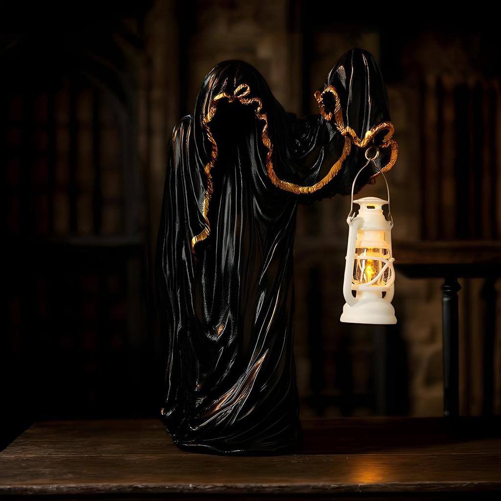Ghost Decorative Lights Table Lanterns Dark Mysterious Black Clothed Man Collectible Figurines Desktop Halloween Decoration