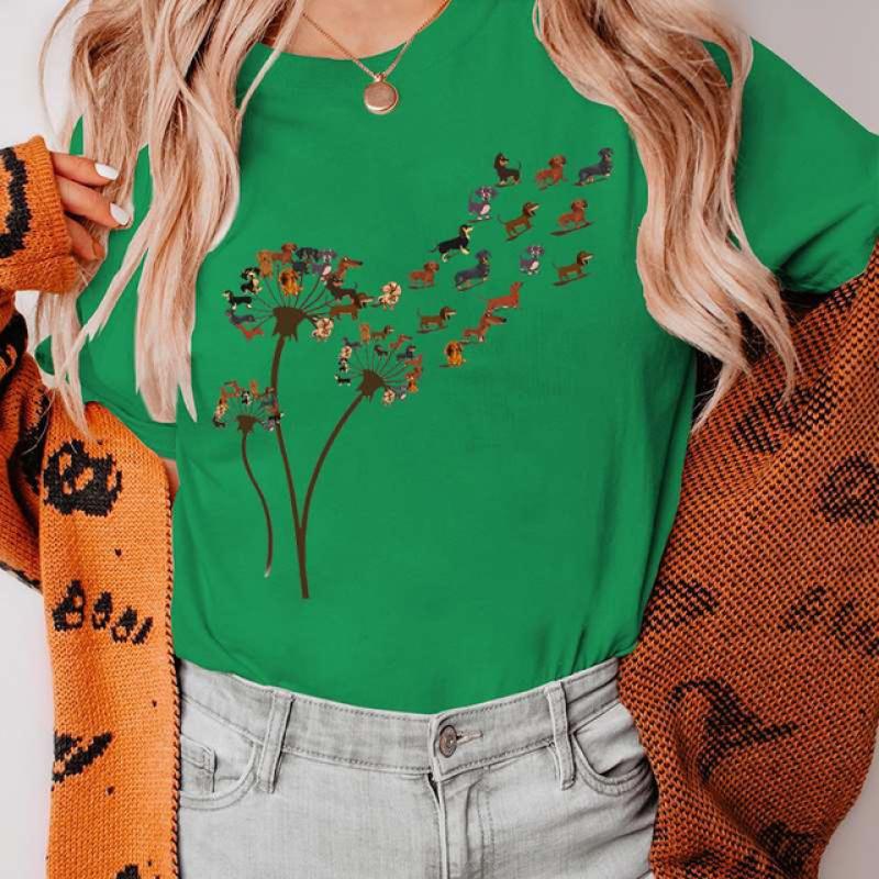 Legrační pampeliška Jezevčík Dámské tričko Oblečení Kawaii Kreslená grafika Dámská trička Tričko s krátkým rukávem Tričko Dámské Tričko Topy