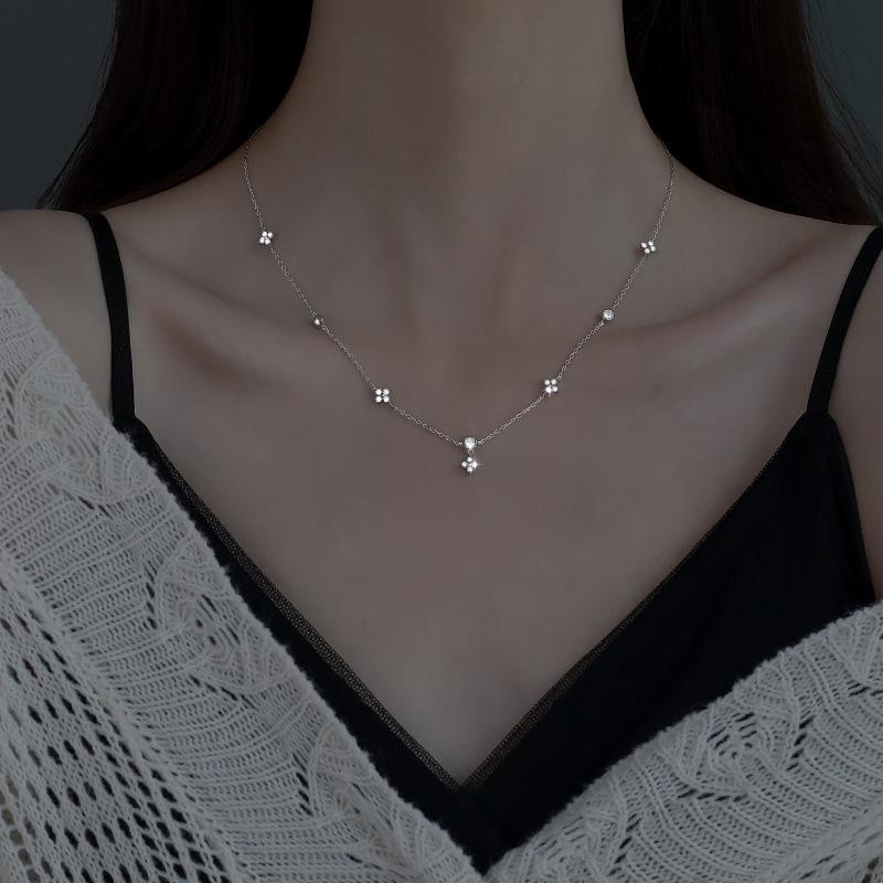 Summer 925 Silver Flower Necklace Sparkling Zircon Sweet and Simple Collar Chain Women's Party Jewelry Accessories