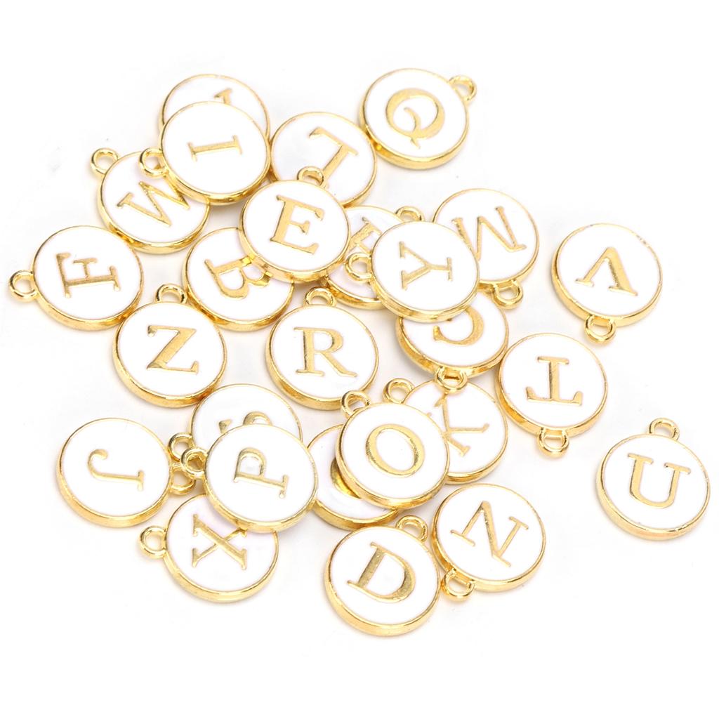 26Pcs Letter Pendant White Dripping Oil Alloy Small Decorative Listing Bracelet Accessories