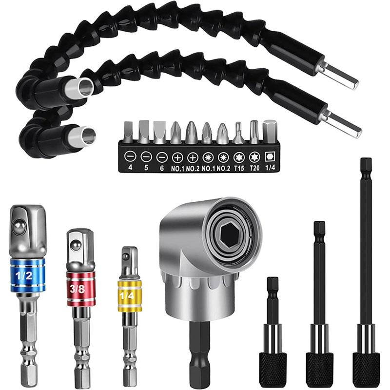 

19 шт./набор из 105-градусного углового сверла и гибкого удлинителя с соединительным стержнем и адаптером для гнезда, набор отверточных бит