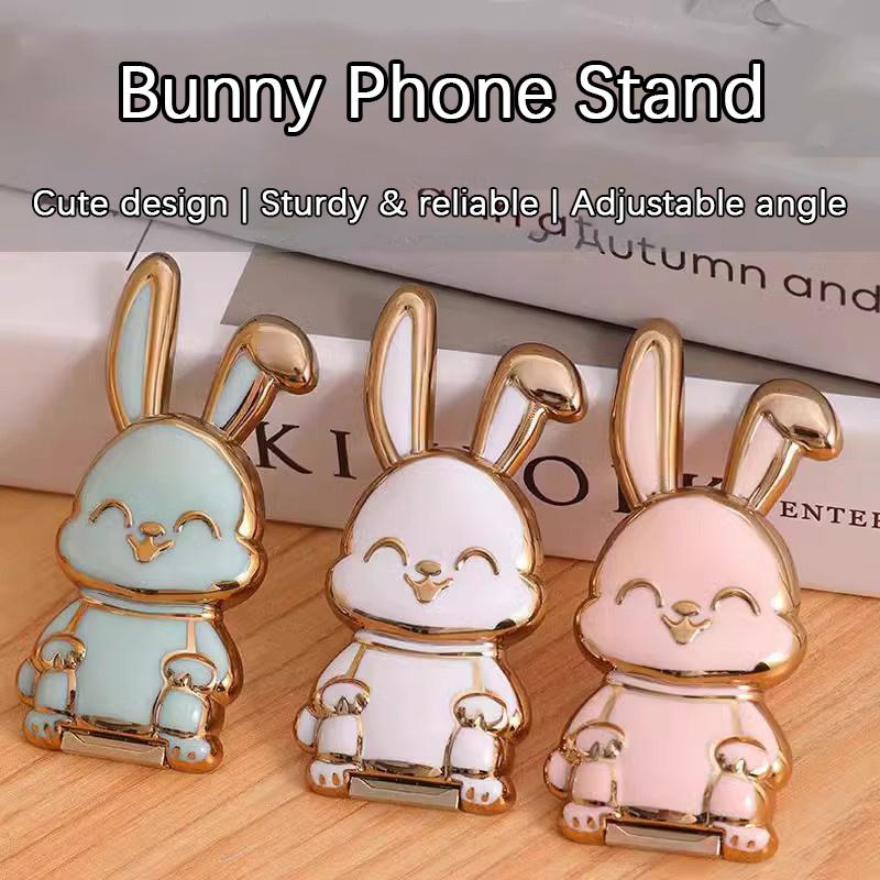 Slide-Push Bunny Phone Stand With Adhesive Back - Foldable Desktop Holder For Hands-Free Viewing
