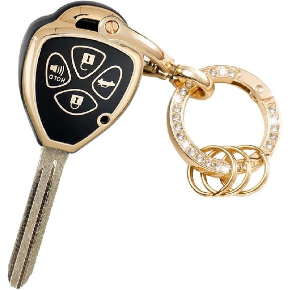 Key Fob Cover With Metal Keychain Compatible With Toyota 2008-2013 Avalon / 2007-2011 Camry / 2008-2013 Corolla / 2009-2014 Venza Accessories Soft