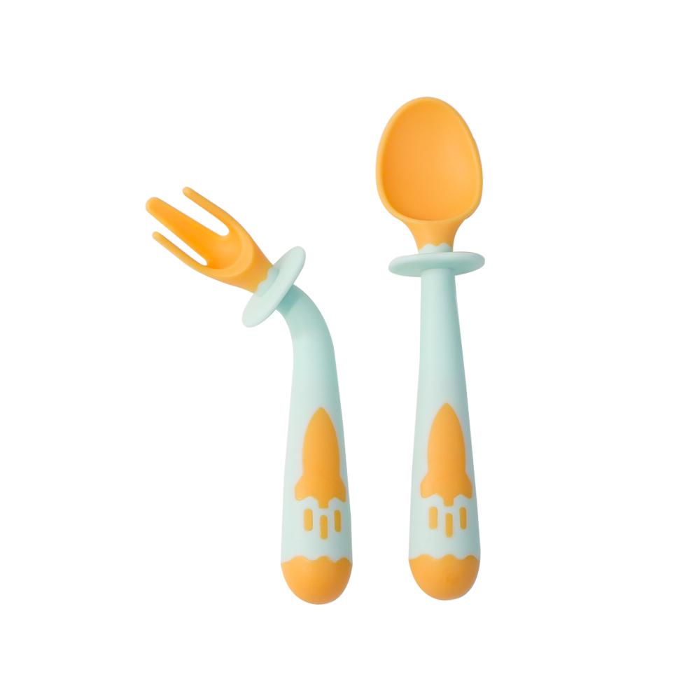 

2025 New Bendable Twist Baby Fork And Spoon Set Learn To Eat Training Tableware Silicone PP Soft Spoon Soft Bendable BPA Free синий
